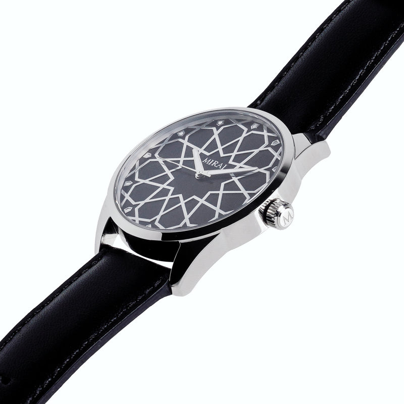 Alhambra Men - Silver & Black Swiss Watch - MirajCollections