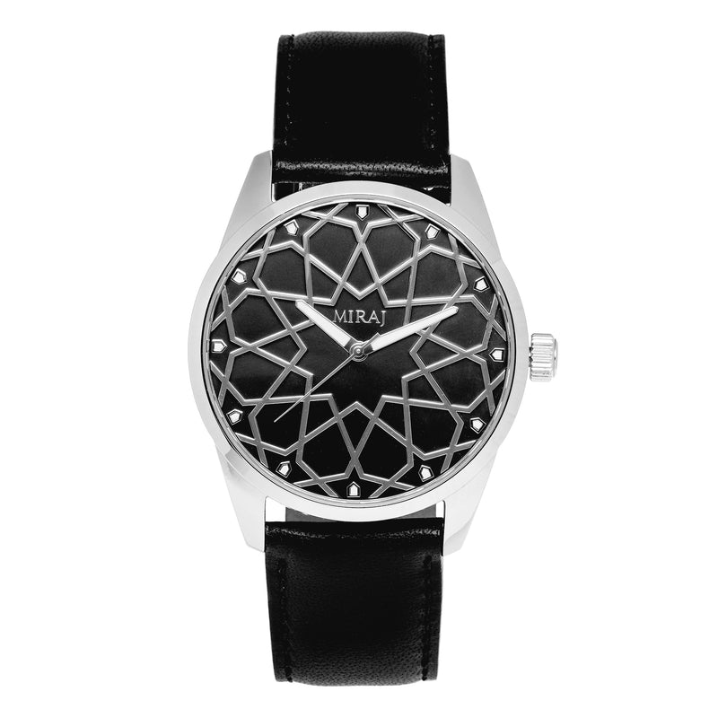 Alhambra Men - Silver & Black Swiss Watch - MirajCollections