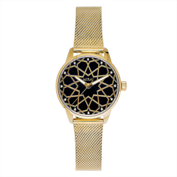 Alhambra Women - Gold & Black Swiss Watch - MirajCollections